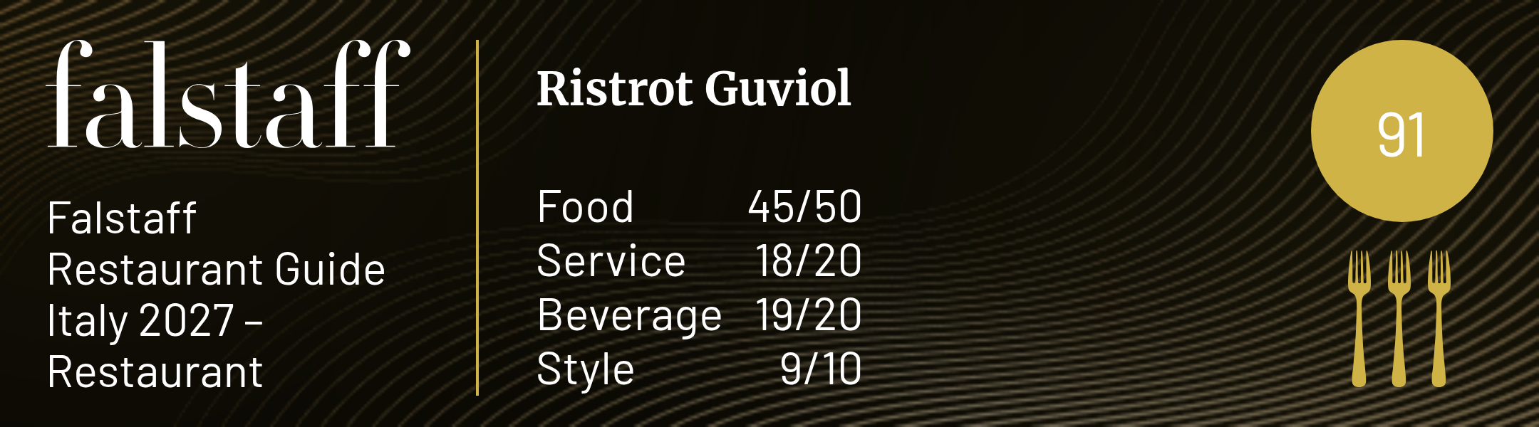 Falstaff Restaurant Guide Italia 2027 – Ristrot Guviol, 91 punti
